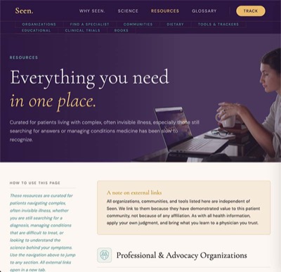 Screenshot of the Seen. Resources page
